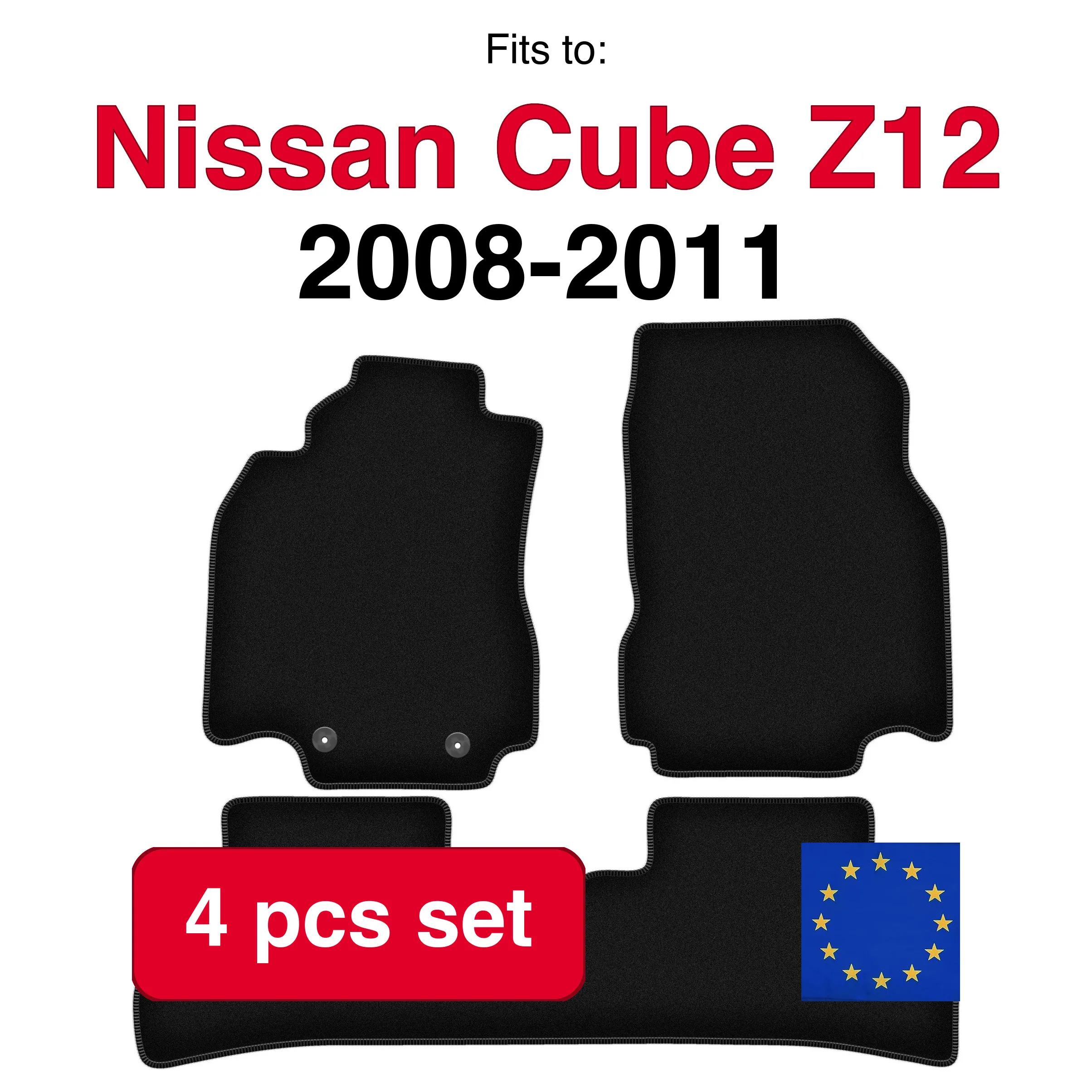 Velour tapijtenset voor Nissan Cube Z12 Keicar (2008-2011) - Zwart (4 stuks) in de auto passende automattenset