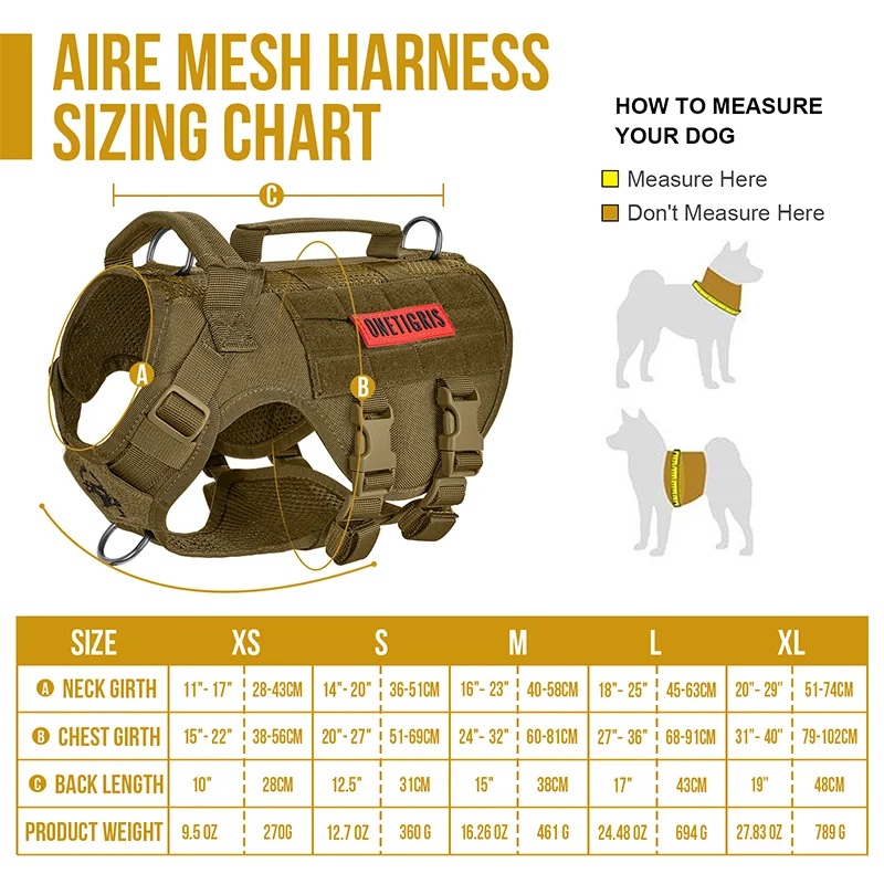Aire Mesh No-Pull Dog Harness الخدمة التكتيكية سترة الكلب نمط عسكري ملابس الكلاب مع مقابض للتدريب على المشي