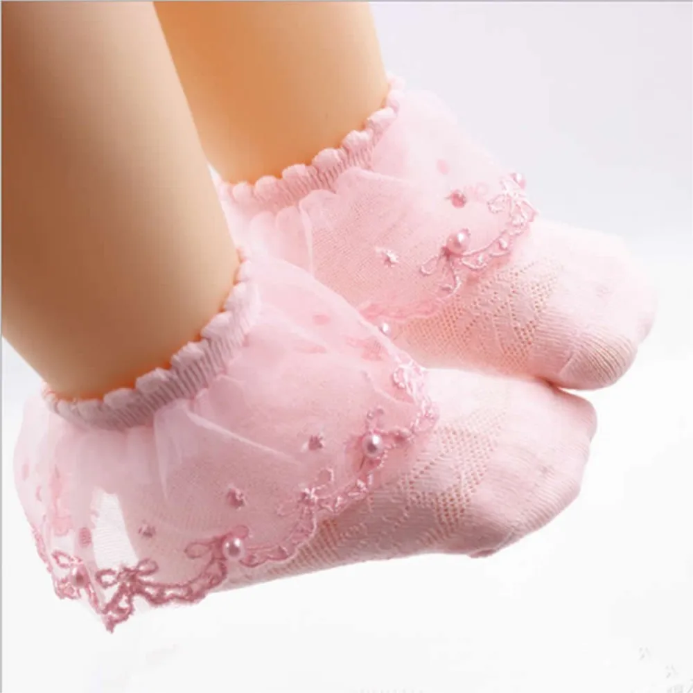 Baby girl lace socks spring summer toddler socks girls pearl lace princess baby cotton thin sock newborn infant