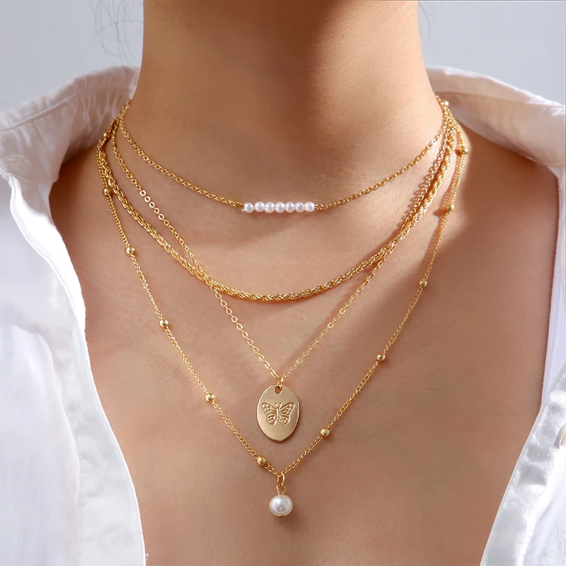 5pcs/set Butterfly Hollow Chain Choker Necklaces For Women Boho Metal Gold Color Pendant Necklaces Set Trendy Party Jewelry Gift