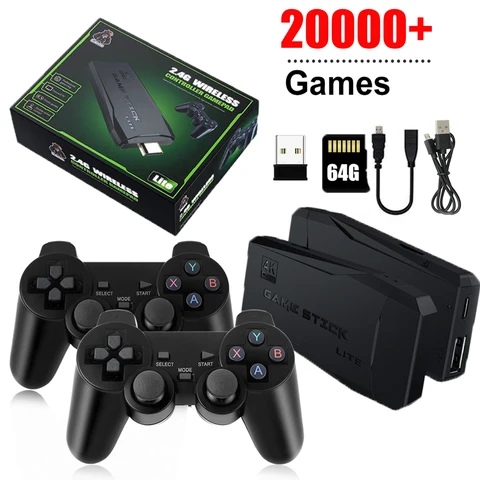 وحدة تحكم ألعاب فيديو مدمجة 20000+ ألعاب ريترو مشغل ألعاب محمول 64G 4K TV Game Stick 2.4G وحدة تحكم لاسلكية غمبد