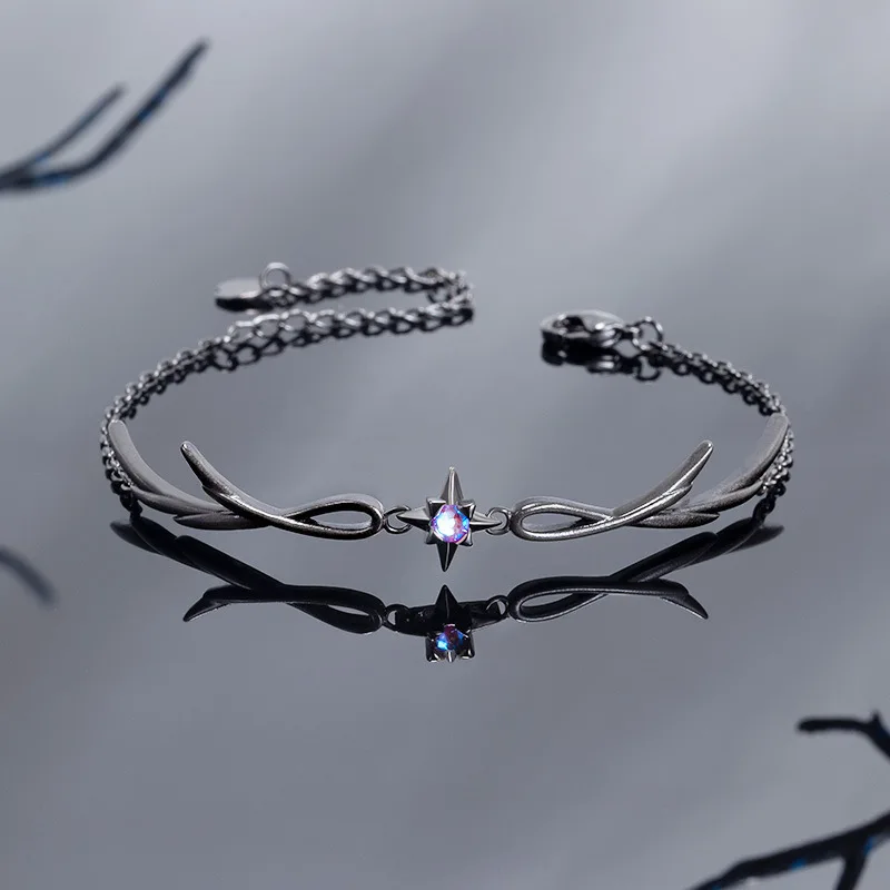 A punk style twilight black feather diamond alloy bracelet for women, an exquisite gift for women