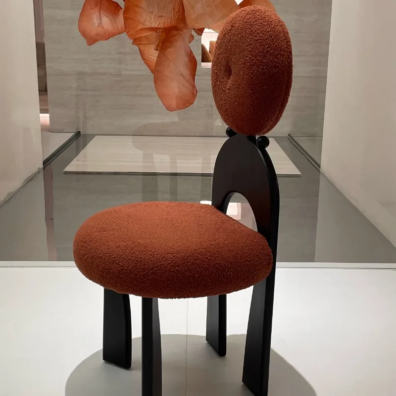 

[Earring chair] wabi sandy wind high backrest dining chair bedroom makeup stool Internet celebrity retro solid wood dresser