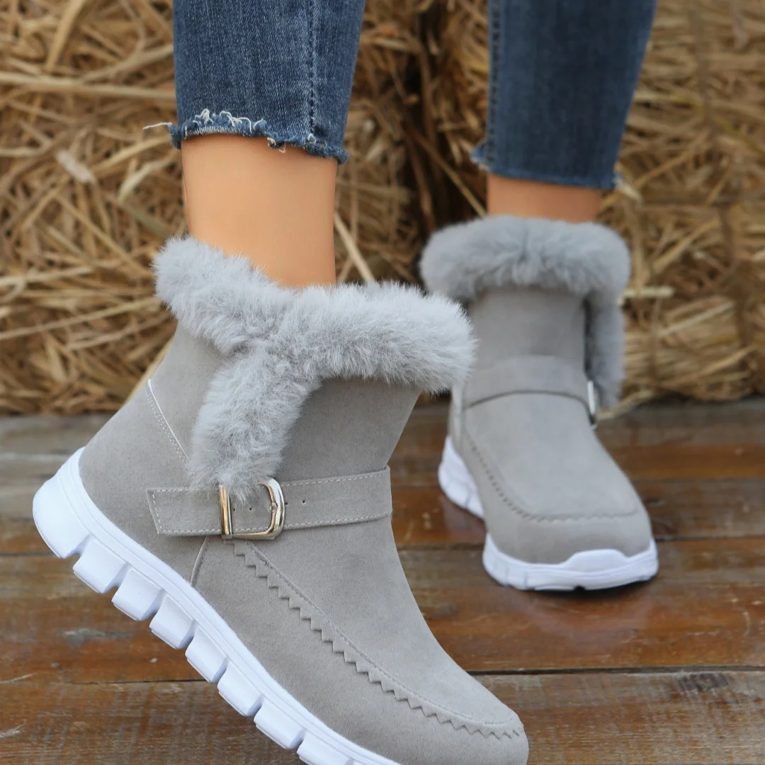 Winter Women Fur Warm Chelsea Snow Boots Casual Shoes New Short Plush Suede Ankle Boots Flats Gladiator Sport Ladies