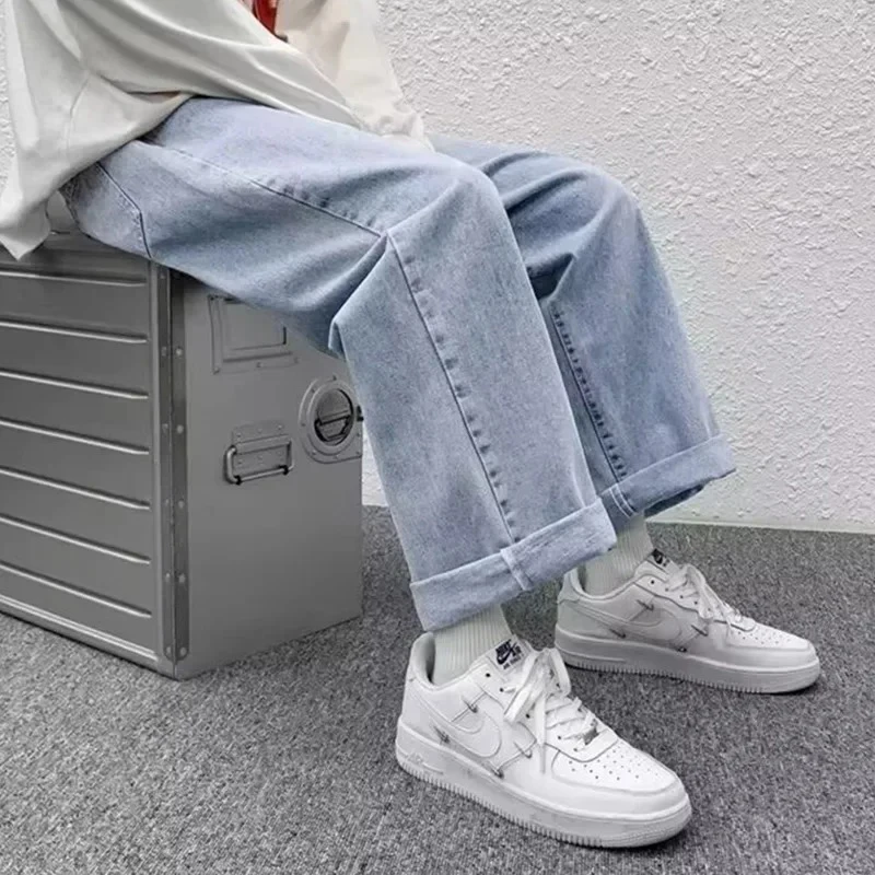 

Мужские модные мешковатые повседневные минималистичные свободные джинсы, мужские уличные прямые брюки, облегающие молодежные винтажные брюки