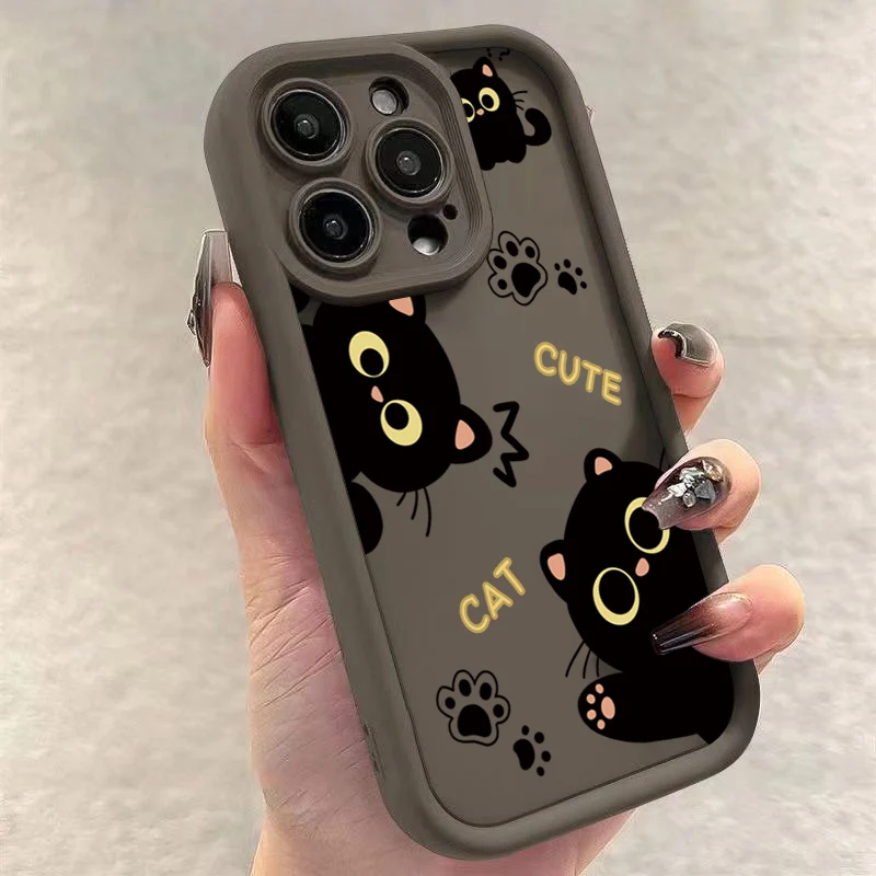 

Cute cartoon little black cat soft silicone phone case suitable for iPhone X XR XS 16E SE2 SE3 8 7 Plus 16 15 14 13 12 11Pro Max