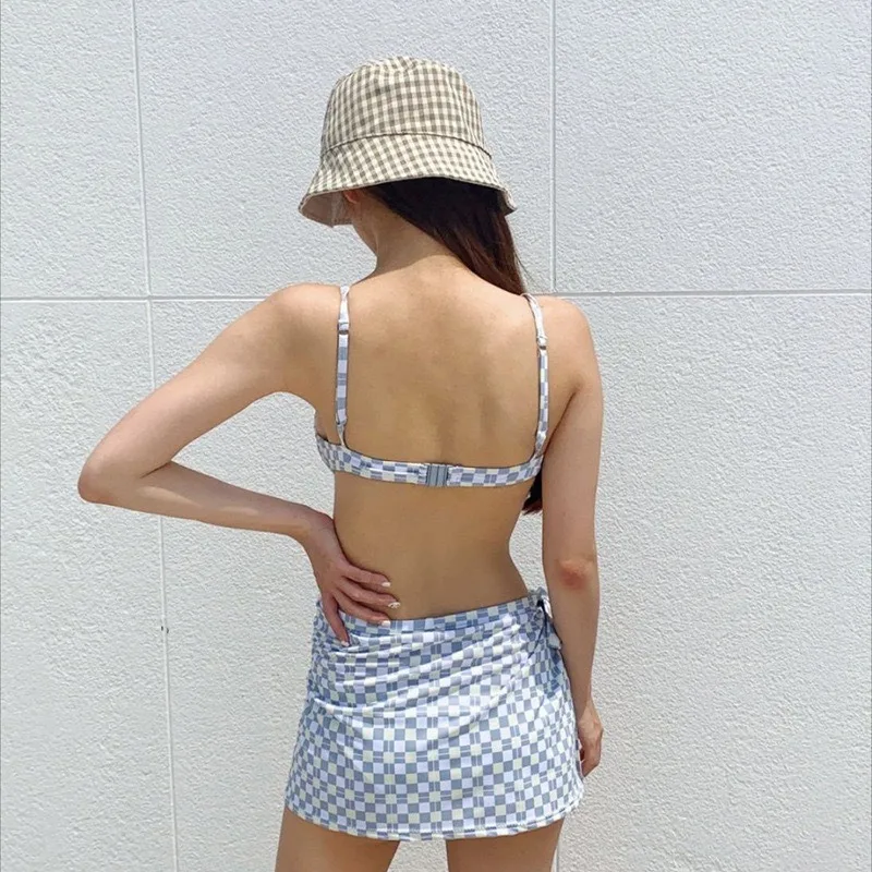 ​ ​ Conjunto de biquíni feminino vestido de tiras maiô sexy primavera quente 3 pçs cobrir terno de natação trio em camadas spa férias banho ​ ​