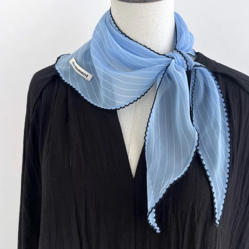 

Sweet Korean Fresh Style Scarf Polka Dot Thin Striped Triangular Small Scarf Multi-functional for Headband Turban Neckwear Ideal