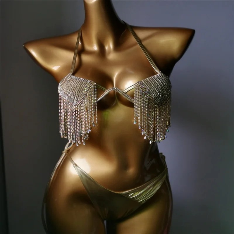 

2022 venus vacation rhinestone diamond tassels bikini set popular diamond swimwear hot beachwear sexy women bathing suit