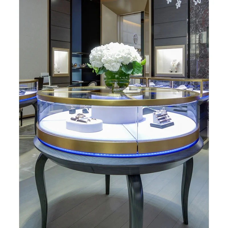 Custom Luxury Glass Jewelry Watch Display Cabinet, Shop Display, showcase com luz LED