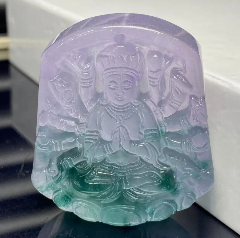 Certified Nature ice Lavender jade Jadeite Carved Guanyin Pendant&Necklaces Thousand-hand Bodhisattva