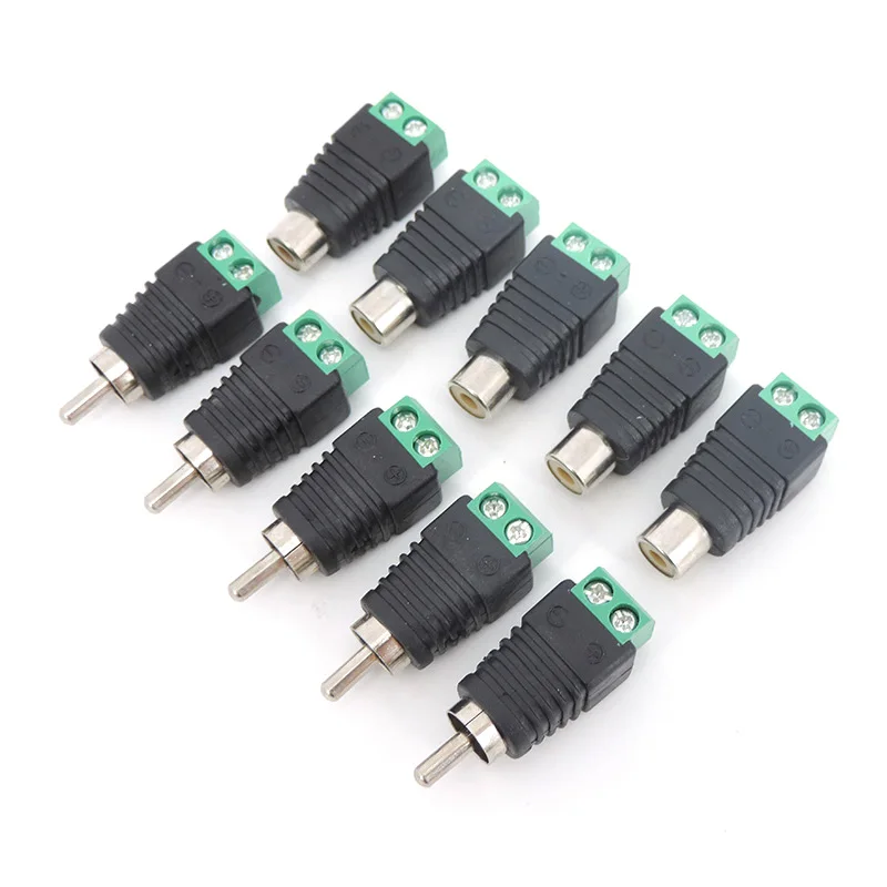 Audio Video RCA Male Plug & RCA Female Jack Screw Terminal Connector Block Adapter AV for CCTV Camera Speaker Wire Cable e1