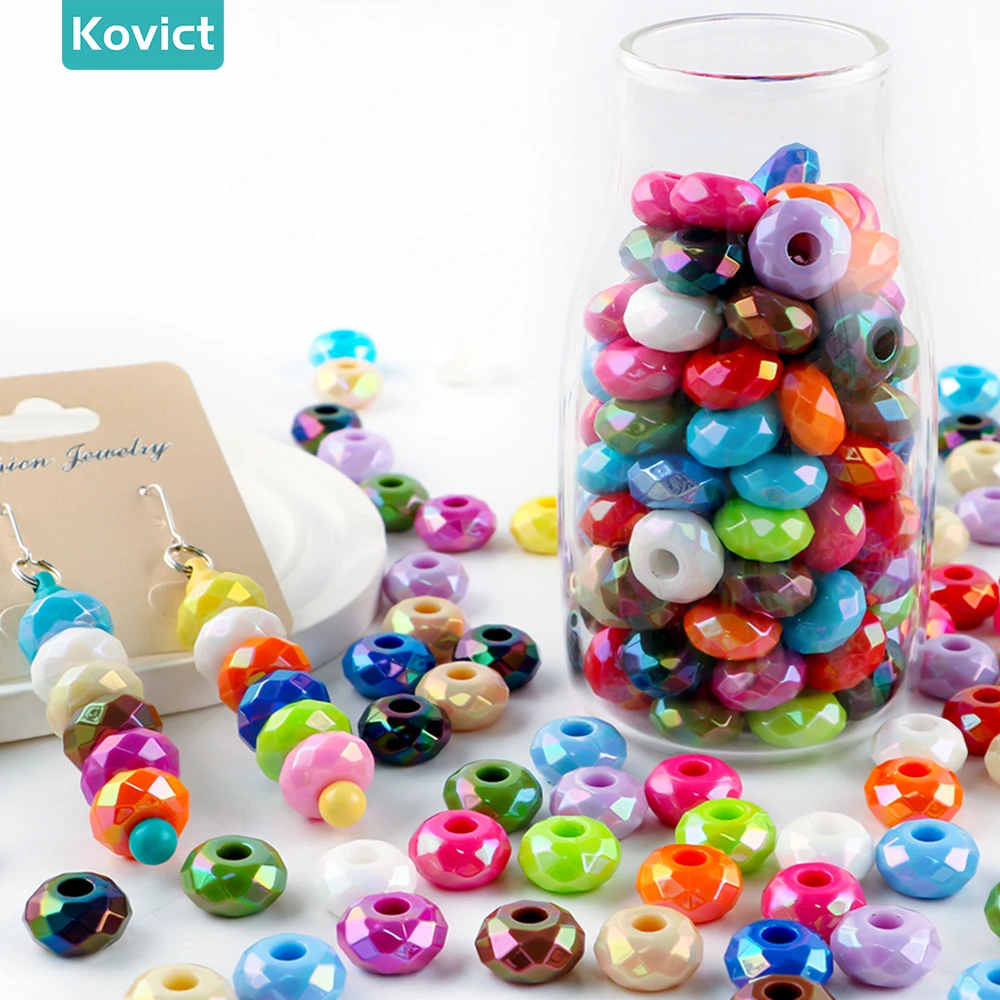 20/50Pcs 15mm Round Big Hole Colorful Acrylic Spacer Wheel Beads For Jewelry Making DIY Necklace Bracelet Earring Accessory