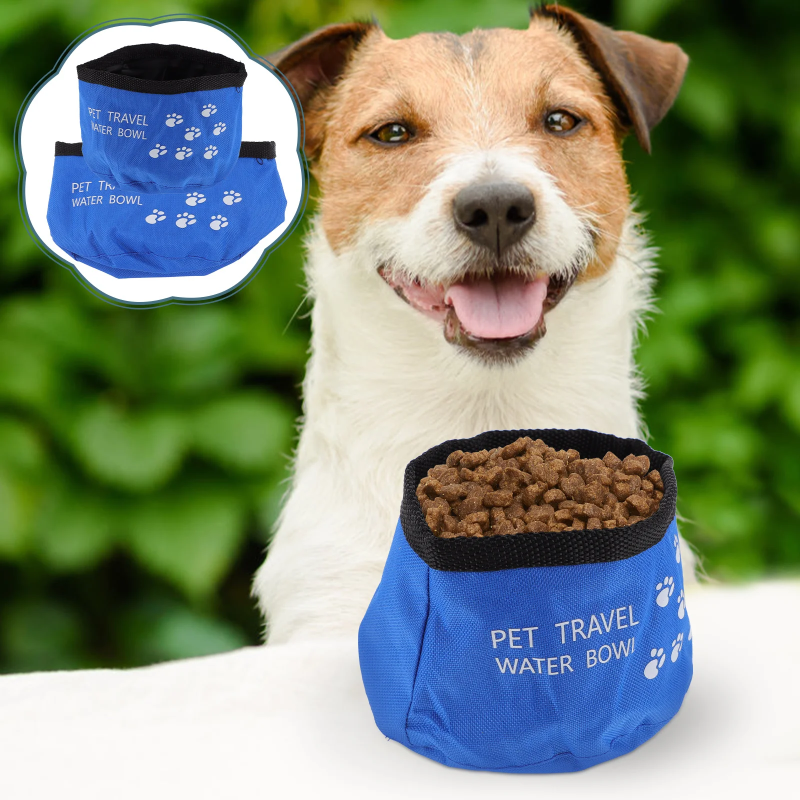 

2Pcs Foldable Waterproof Dog Bowl Food Grade Oxford Cloth Portable Travel Pet Water Food Bowl Clip on Dog Leash