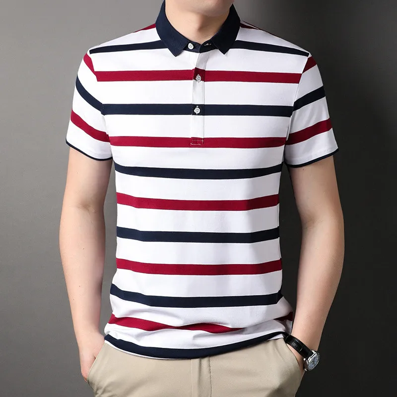 95% Cotton Men's Polo Shirt Short Sleeve Multi-color Striped Summer Soft T-shirts Casual Tee Shirt Homme Korean Style Clothing