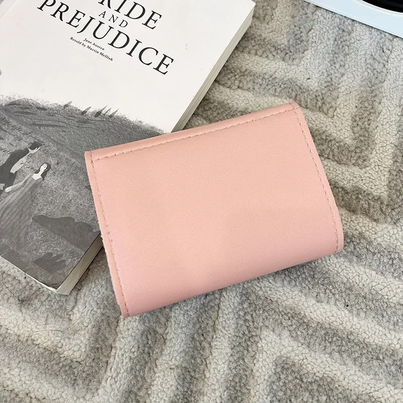 Portefeuille pliable en cuir PU pour femme, porte-monnaie court portable pour femme, pochette à nœud mignon, porte-cartes féminin, porte-monnaie à la mode, qualité