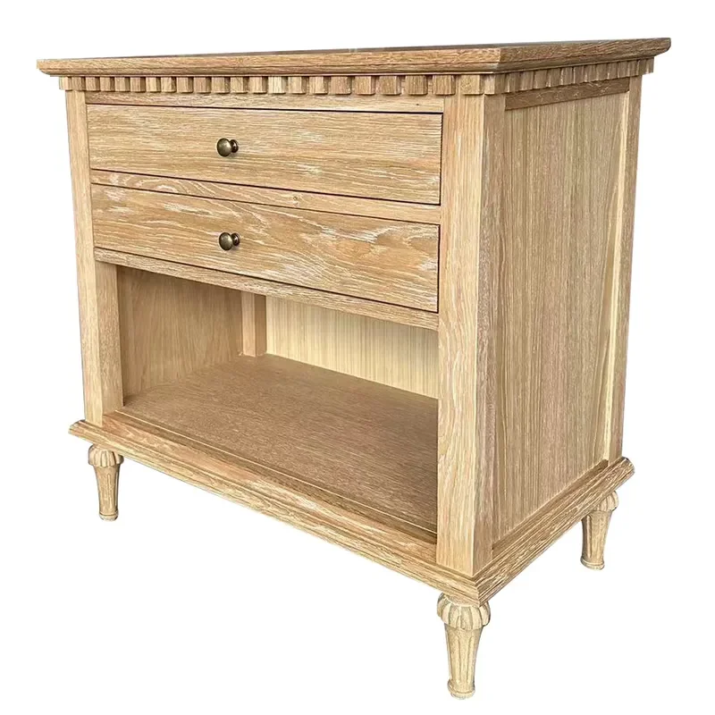 HL129-75 Hamptons Style Traditional Design Bedroom Furniture Solid Oak Wood Nightstand Bedside Table with Storage Drawer