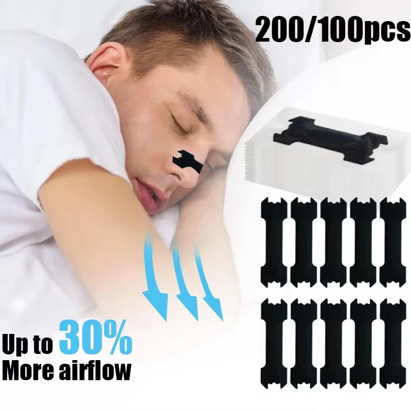 200/100PCS Black Nose Strips Extra Strength Nasal Strips Better Sleeping Non-Invasive Anti Snoring Strips for Adult and Child