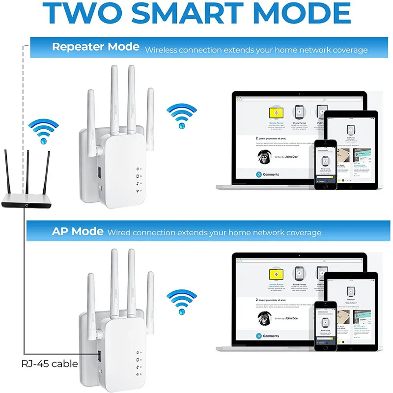 Wireless WiFi Extender ครอบคลุมไม่เกิน4000ตร.ฟุตและ38อุปกรณ์ Wi-Fi Repeater ยาวเครื่องขยายเสียงพอร์ต Ethernet Easy Setup