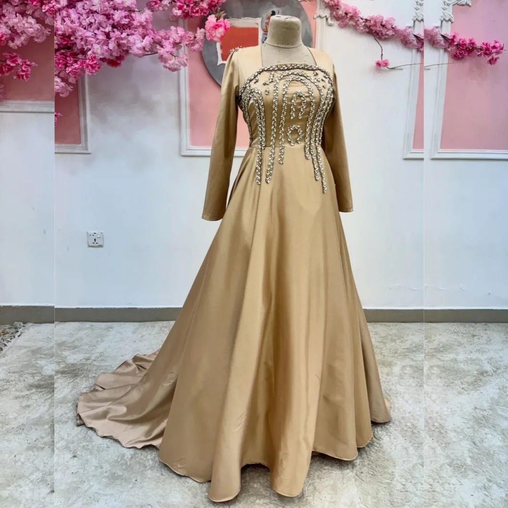 

Длинные платья трапециевидной формы со стразами и квадратным вырезом по индивидуальному заказу, блестящие классические женские вечерние элегантные вечерние платья на заказ