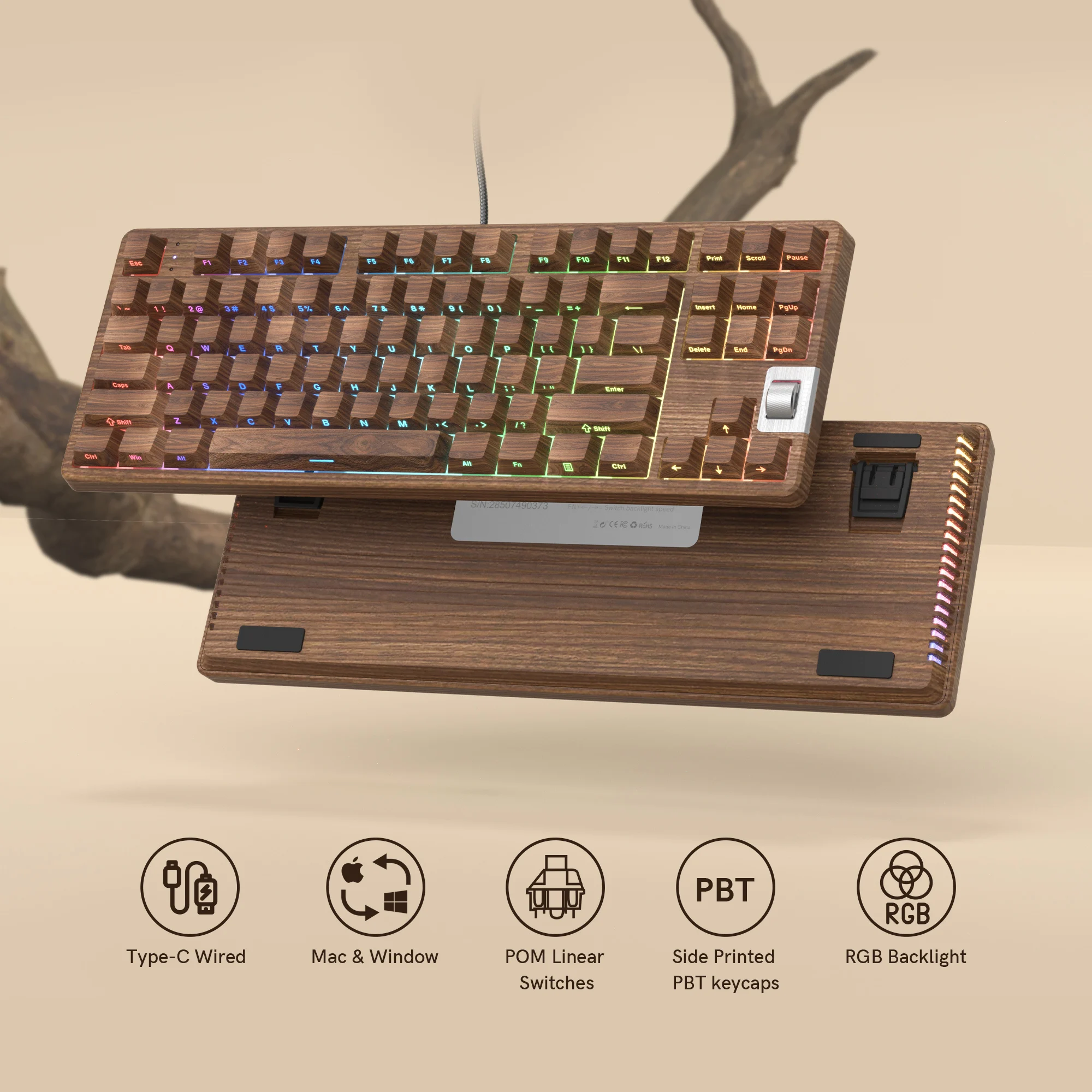 

Womier F87 Walnut Wood Theme Mechanical Keyboard Hot Swap Wired Gasket Gamer Keyboard RGB Backlit Gaming Keyboard for Win Mac