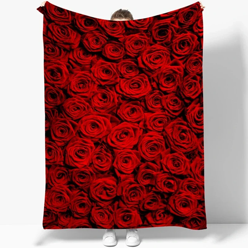 

2024 Winter 3D Print Blanket Rose Flowers Throw Blanket Soft Warm Premium Flannel Blanket for Sofa Chair Bed Office Gift