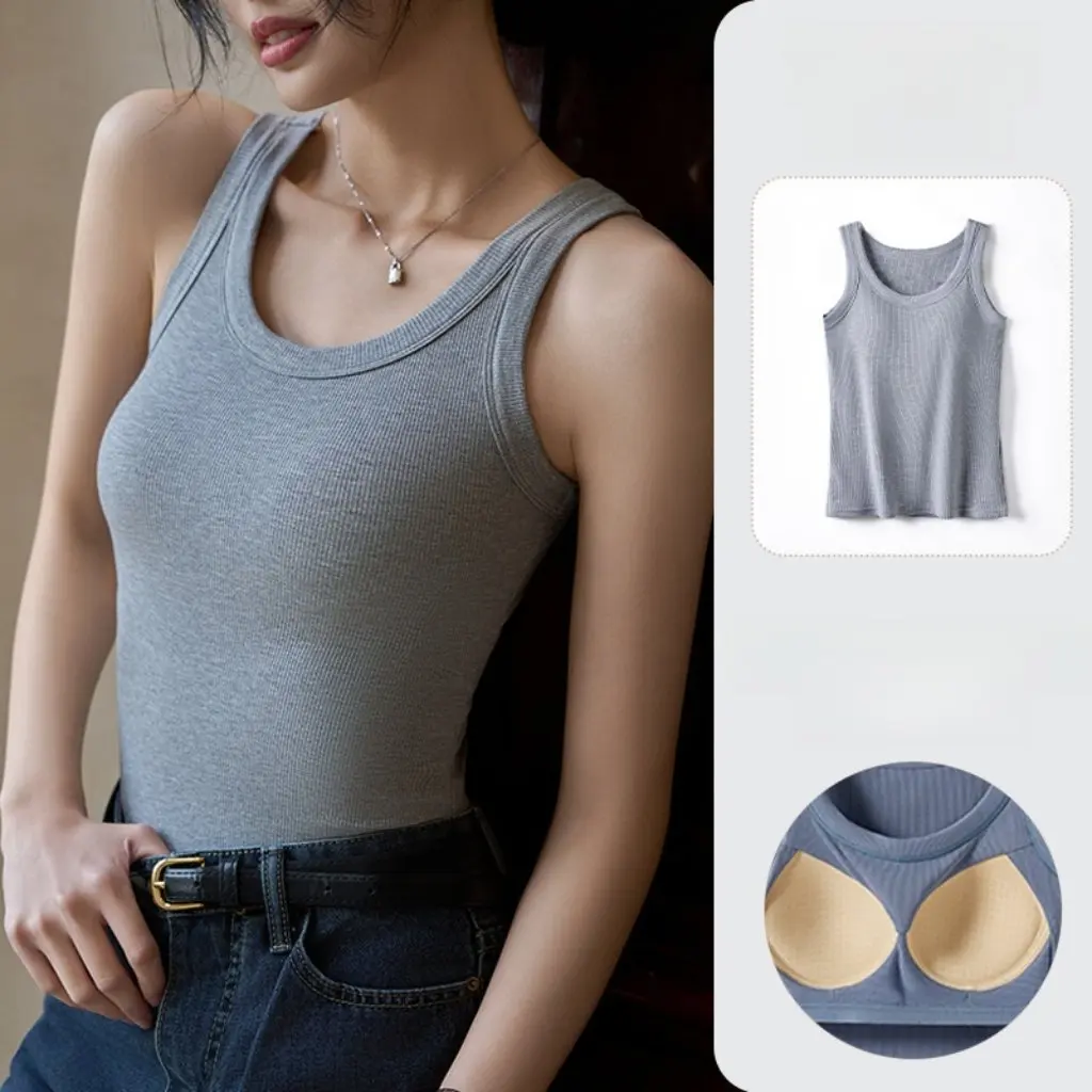 

White Camisole Women's Sleeveless Inner Top with Chest Pad Summer Beauty Back Bra Suitable for Outer Wear