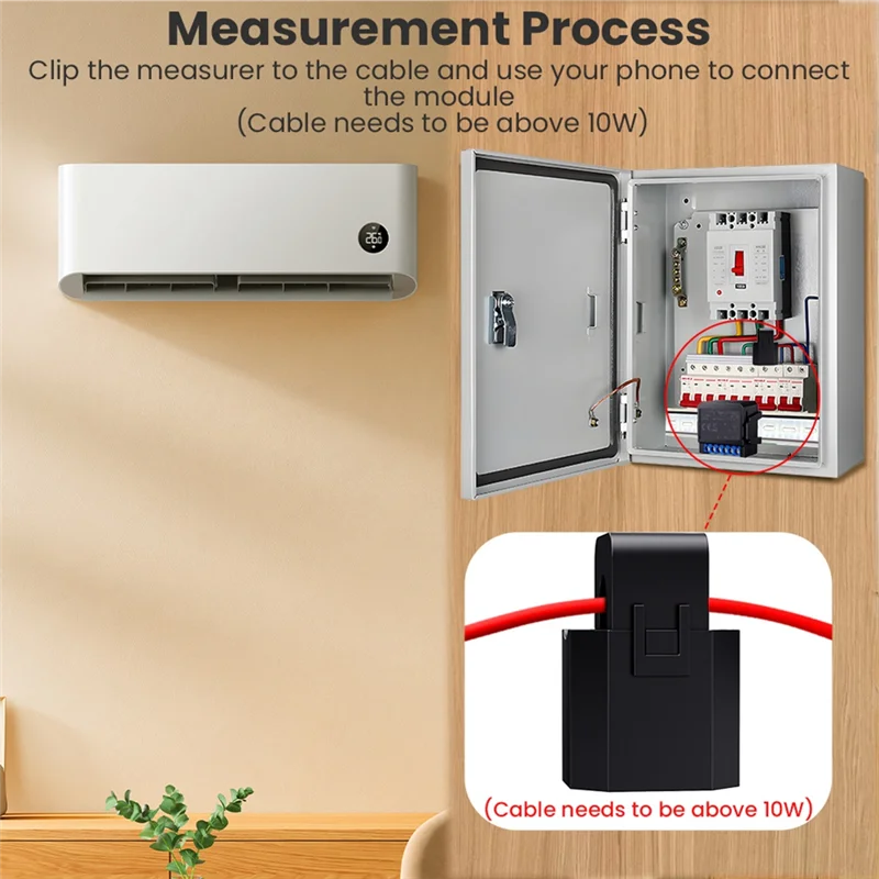 

ABRO-1 PCS Tuya Wifi Smart Energy Meter, Black Plastic Clamp Kwh Power Production Consumption Bidirectional Monitoring Meter