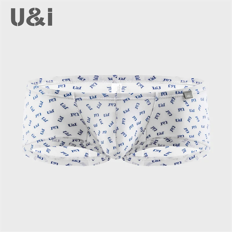 U&I sexy underwear for boys low-waisted thin nylon personalized trendy printed slim U convex small boxer briefs for men