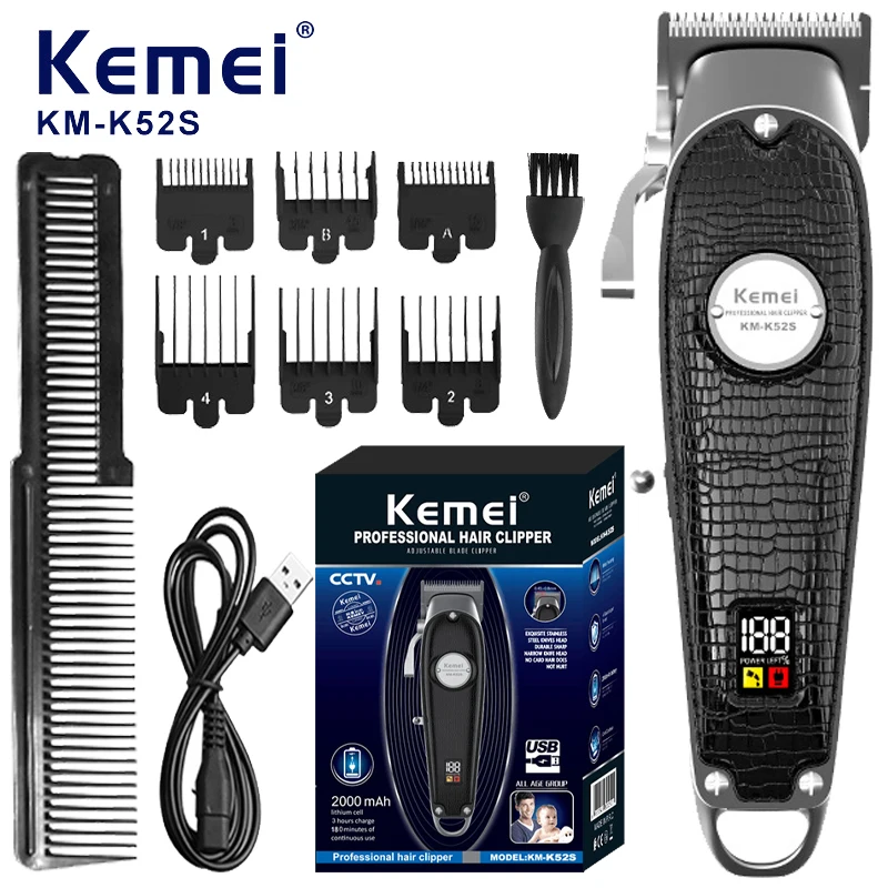 

KEMEI Leather Hair Clippers for Men Adjustable Blade Cordless Clipper Professional Barber Clippers Wireless Haircut Clippers