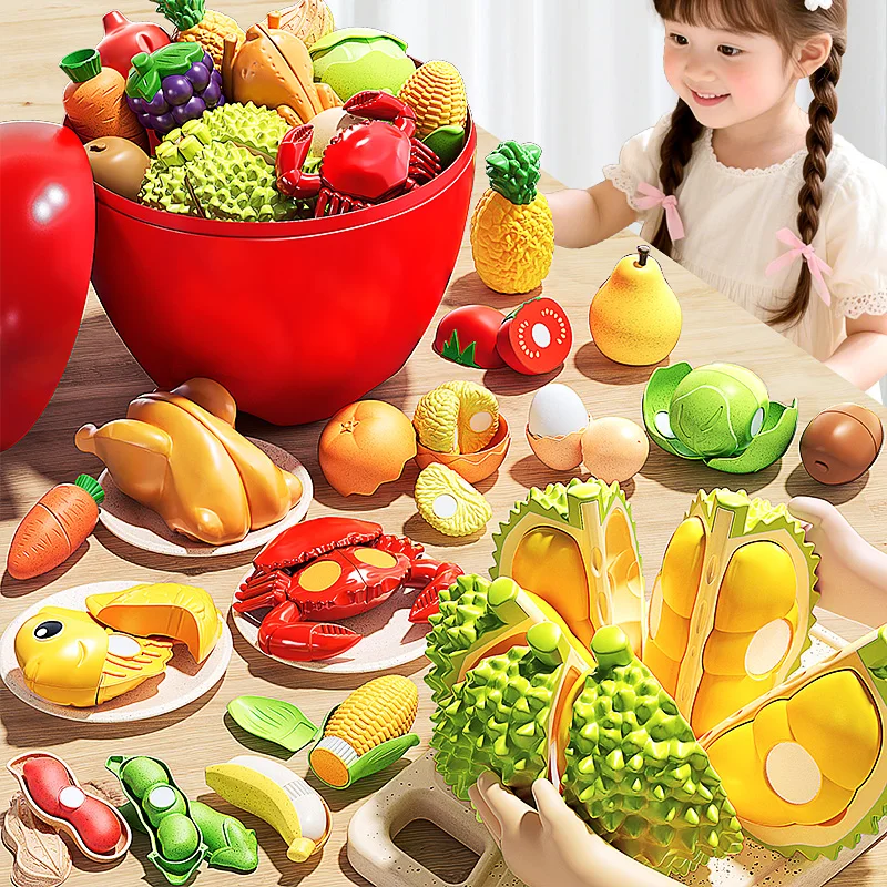 子供用食品おもちゃ-シミュレーションキッチン-ドリアンフルーツカット野菜セット-ごっこ遊びおもちゃ-教育用キッズロールプレイ-3歳児向けギフト