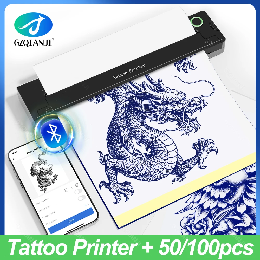 A4 Mini Portable Thermal Printer Tattoo Transfer Stencil Printer Bluetooth HD Printing Machine A4 Tattoo Transfer Paper Printing