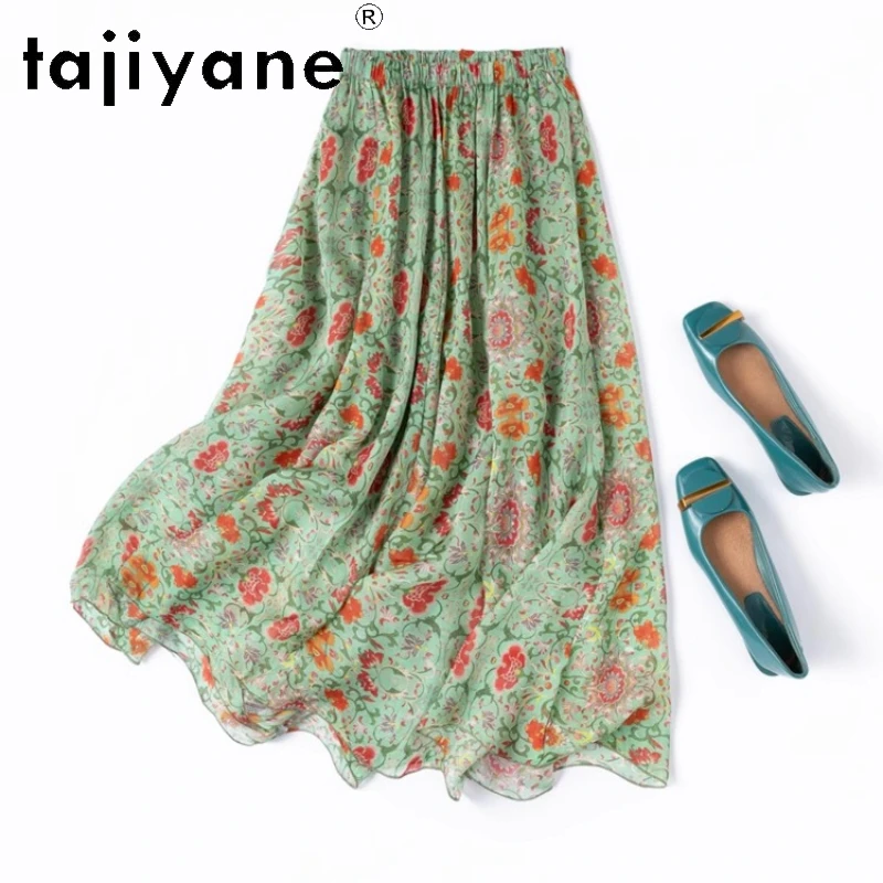 

TAJIYANE 100% Natural Mulberry Silk Skirt Fashion Summer Beach Skirts Woman Clothing 2025 Printed Long Skirt Faldas Para Mujeres