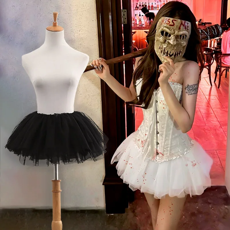 

Daily Wear Bla Puffy Dog Lolita Skirt Support ature loween Outfit Sexy Sle Polyester Fiber A-Line Skirt Elastic Waist