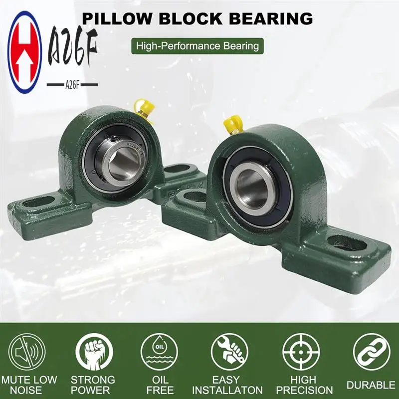 A26F-2 Pack UCP204-12 Pillow Block Mounted Ball Bearing - 3/4 Inch Bore - Solid Cast Iron Base - Self Aligning