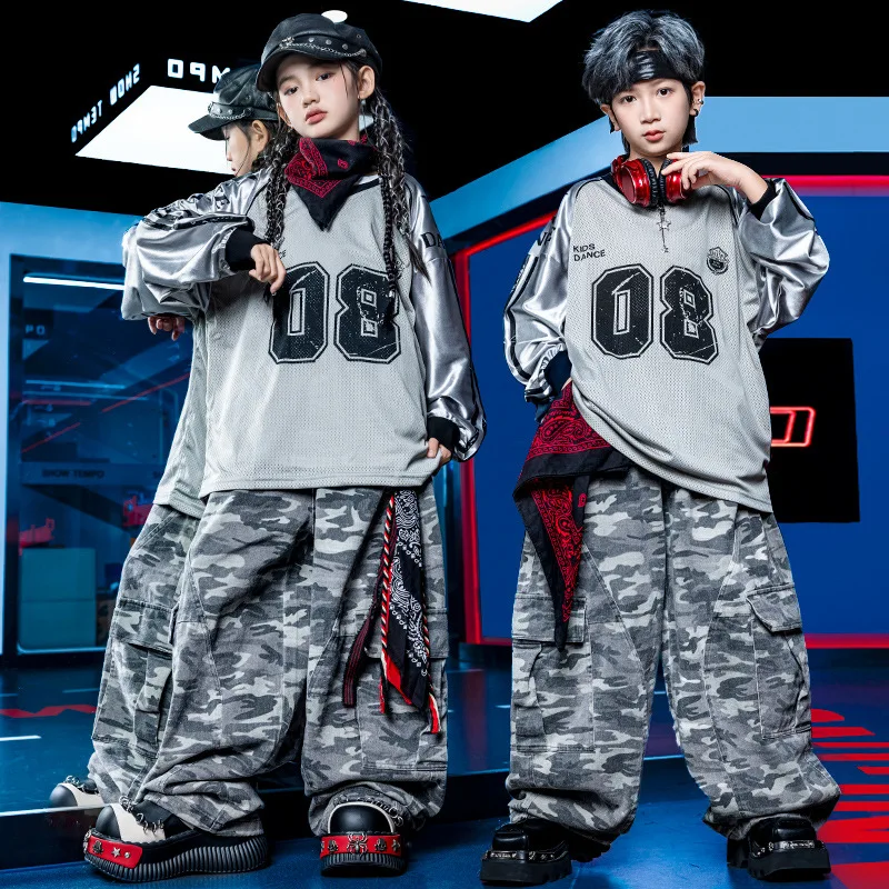 Kids Performance Clothes Streetwear Hip Hop Sport T-shirt Pants Tracksuits Children Boys Girls Tshirt Trouser Sets Dance Costume