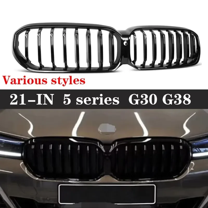 

Для BMW 5 серии G30 G38 2021-2023: глянцевая черная решетка радиатора (ноздри) из ABS-пластика в стиле M, декоративная решетка переднего бампера