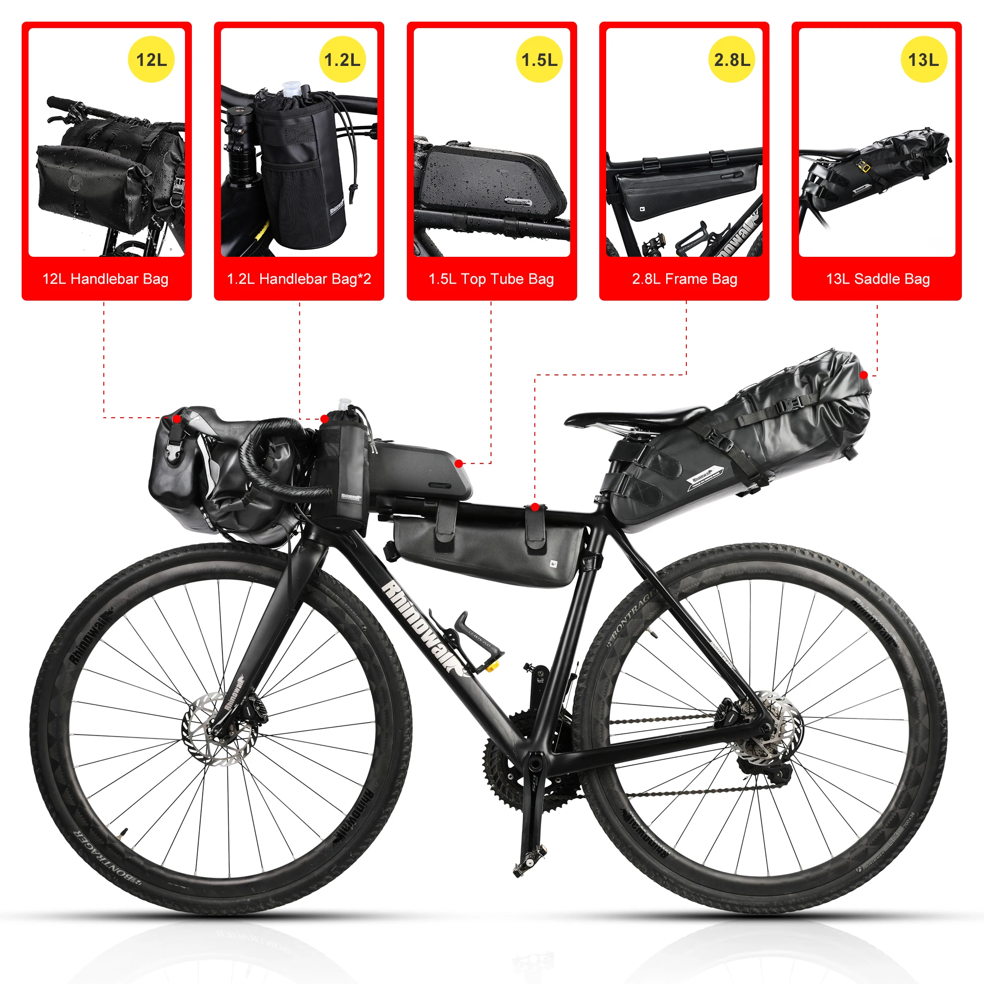 Rhinowalk Bike Tasche Gesetzt Wasserdichte Fahrrad Pannier Lenker Taschen Rahmen Top Rohr Tasche MTB Sattel Tasche Reise Wasser Flasche Tasche