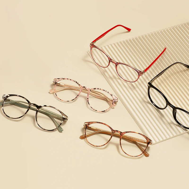 Transparent Light Oval Glasses Frame And Acetate Temple Medium Colorful Spectacle With Spring Hinge For Prescription Lenses