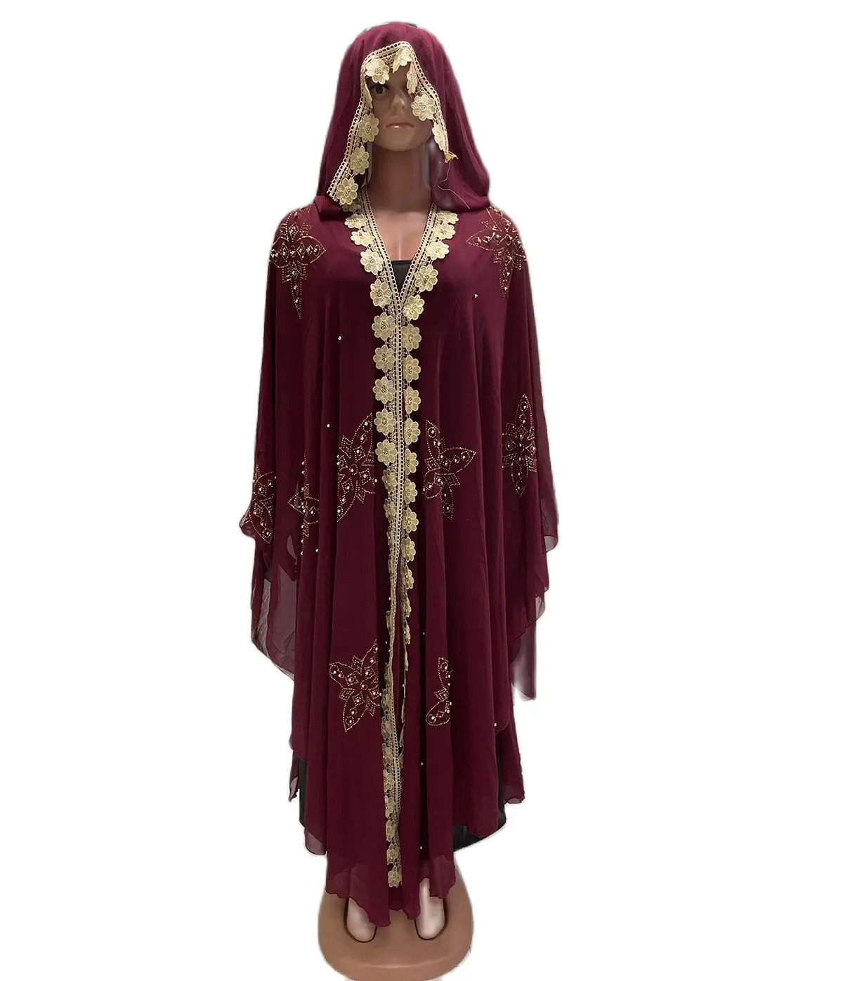 

MAMA DA LY791 Loose Classic Abaya Muslim Clothing Women's Dress Chiffon Material Free Size Bat Sleeve Hooded Robes