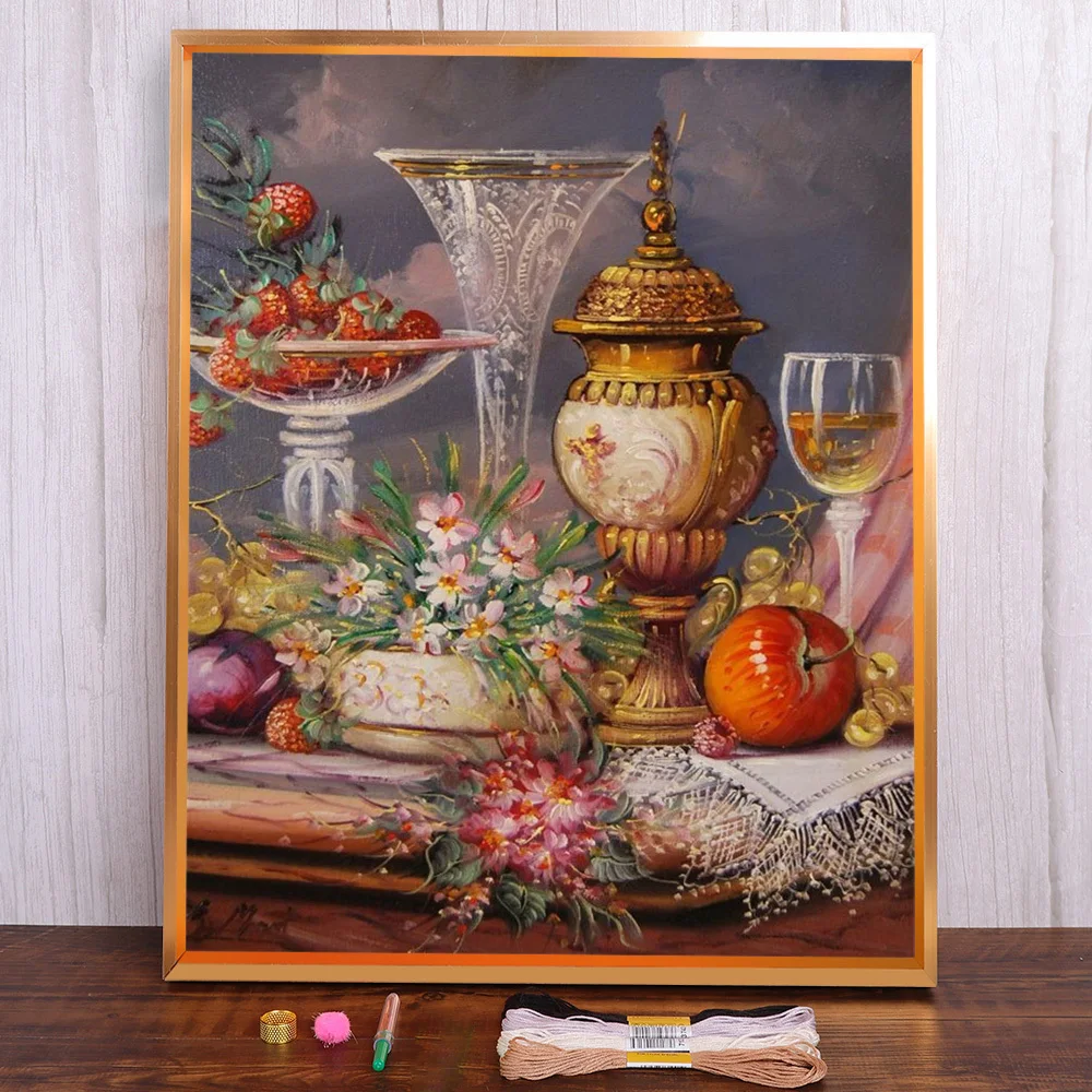 

Flower Fruit Printed 11CT Cross Stitch Complete Kit DIY Embroidery Hobby Knitting Needlework Sewing For Adults Jewelry Magic