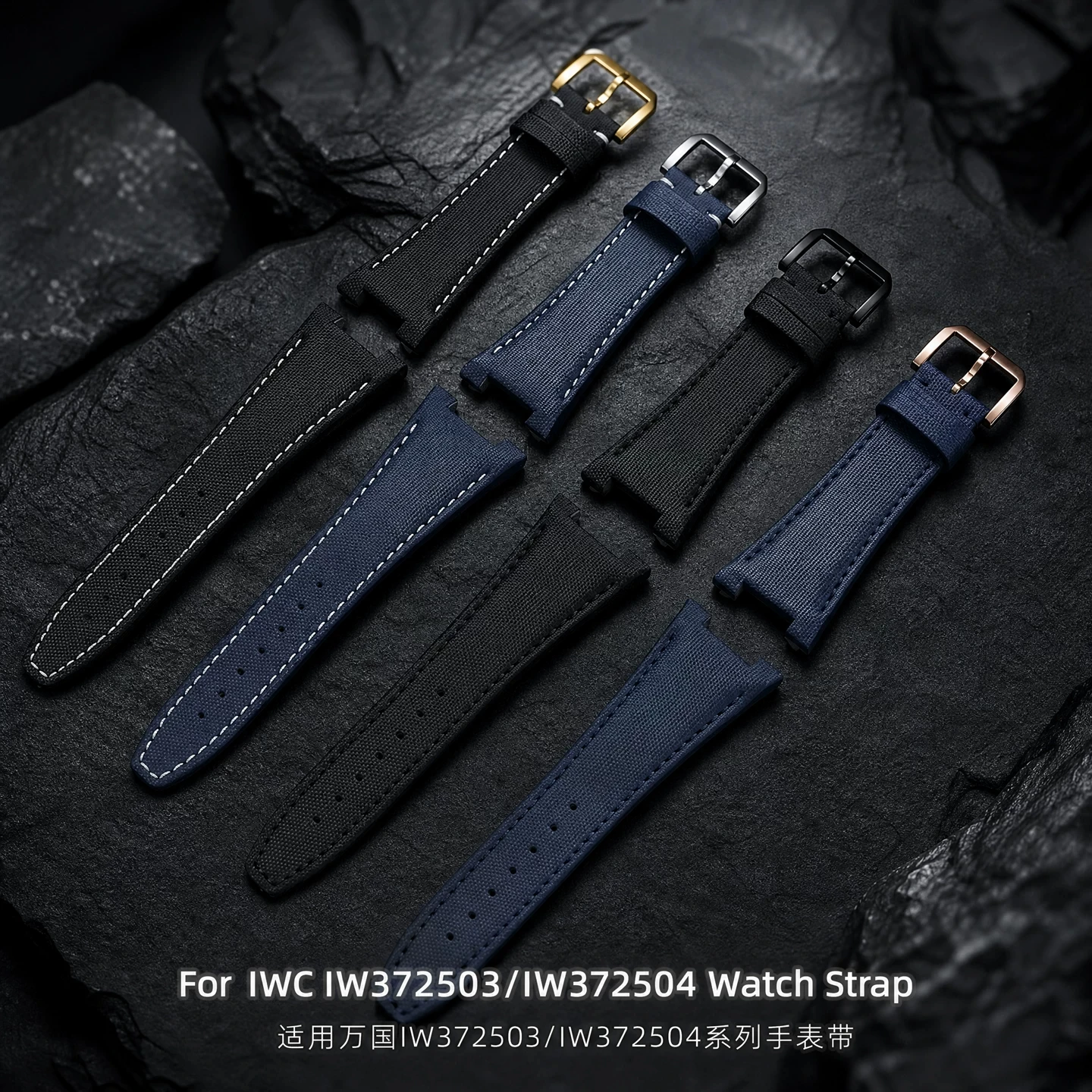 For IWC Watch Engineer Series IW372503 IW372504 Nylon Pattern Rubber Watchband Special Notch Strap Leather Bottom 28MM Bracelet