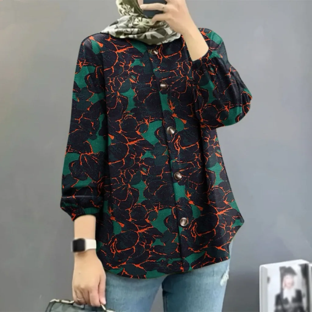 Faionable الأزهار المرأة irt فقاعة Sve طويل Sve عبر الحدود الشرق الأوسط ماليزيا جديد Sle Ele رداء علوي غير رسمي