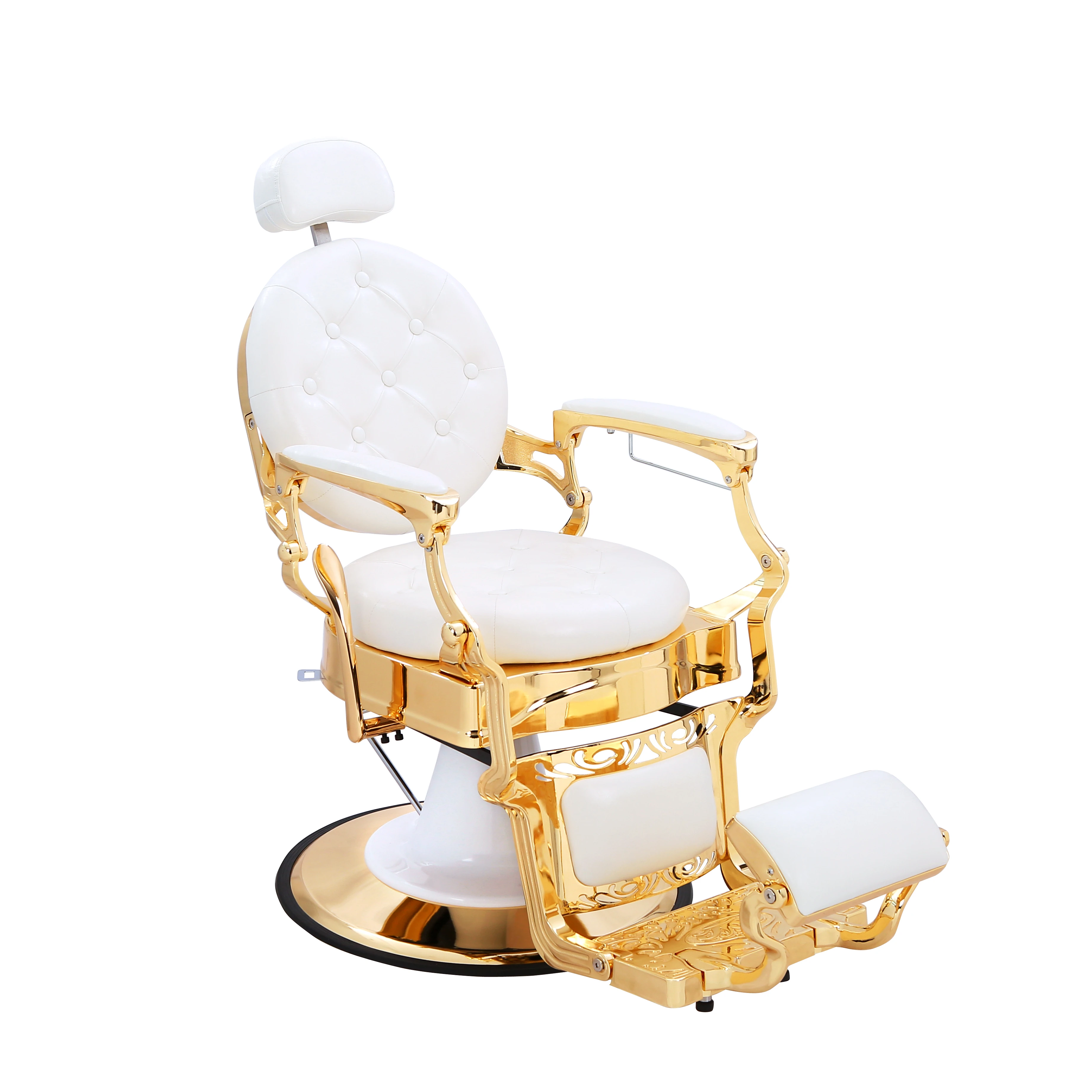 Luxury Vintage White Gold Hydraulic Barber Chair Professional Hair Beauty Salon Furniture Barbershop Styling Equipment Chair