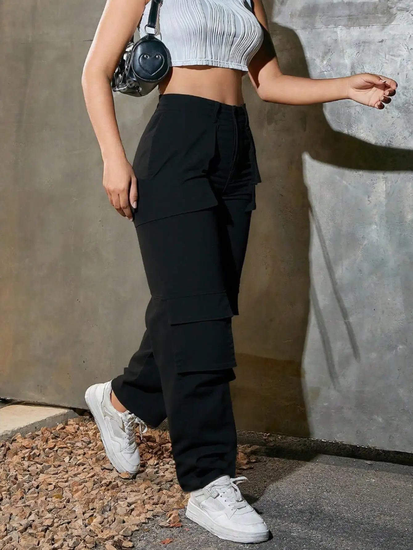 2025 Newest Women's Black Workers Pants Loose Waist Loose Y2k Straight Wide-leg Pants with Pockets Casual Streetwear