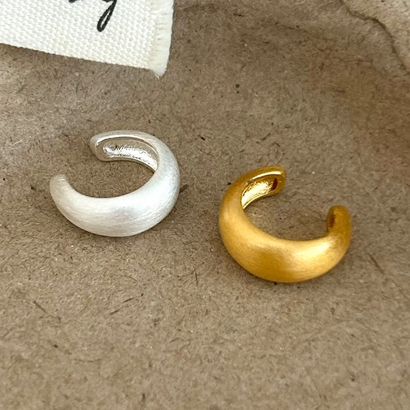 

PONYKISS 925 Sterling Silver 1 Piece 18K Gold Brushed Round Clip Earrings for Women Classic Fine Jewelry Geometric Accessories