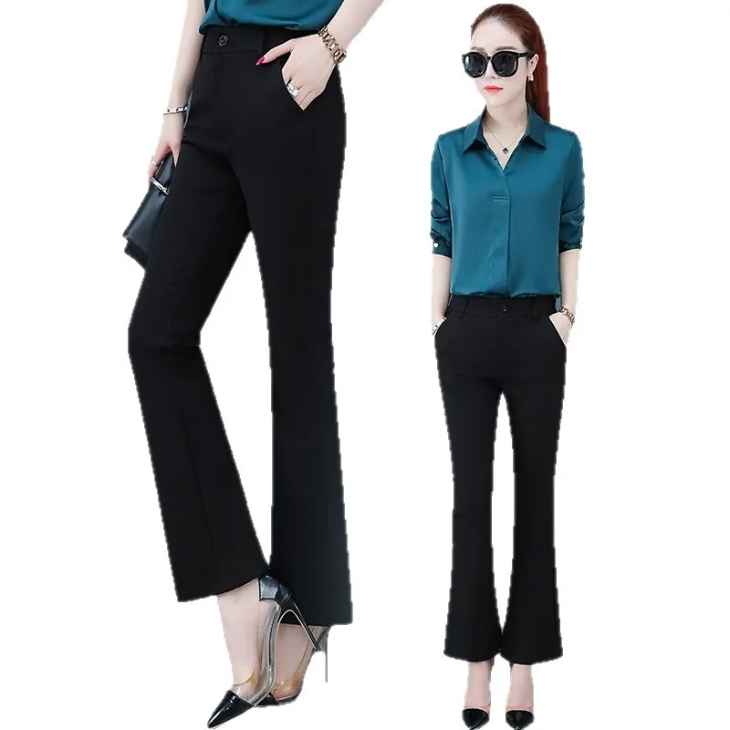 Flared Pants for Women Spring and Autumn High Waist Slimming Petite Pants Versatile Nine-point Slightly Flared Pants
