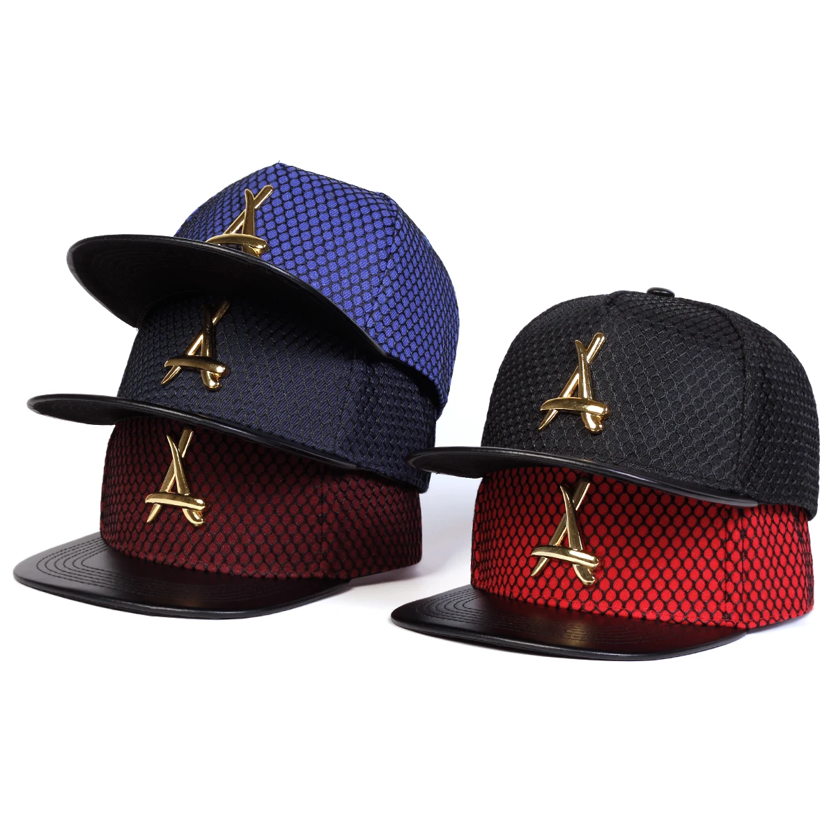 Unisex Metal Triangle Label Mesh Hip Hop Hat Outdoor Adjustable Casual Baseball Caps Sunscreen Hat