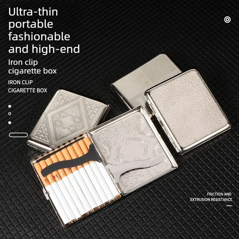 Carving Pattern Metal large capacity Cigarette Box Men Business Creative flip up Portable retro Cigarette case Smoking Gadgets