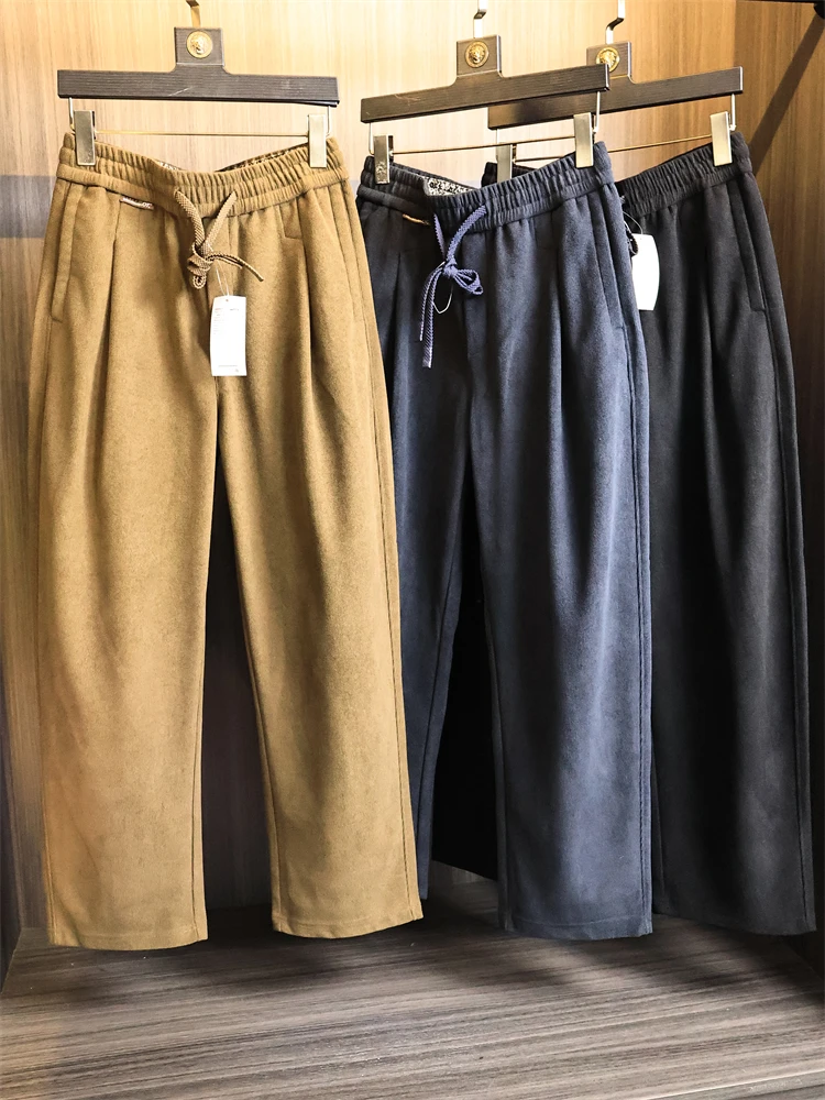 

Мужские повседневные прямые брюки из шерсти и шелка Cosite, тонкие брюки свободного покроя, модные, осенне-зимние, теплый цвет